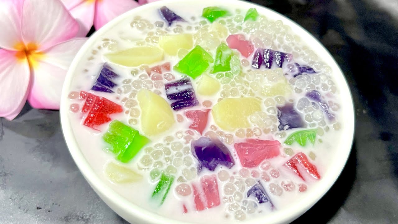 วุ้นกะทิสาคูใส่แห้วกรอบอร่อยมากๆ สาคูวุ้นกะทิ ยายแต้วครัวคำโตโต