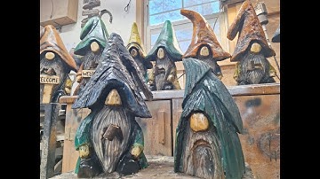 Chainsaw Carving amazing garden gnomes.