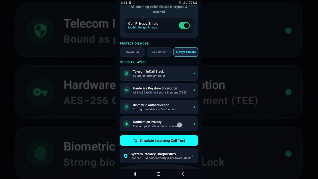Caller Privacy Lock App demo video