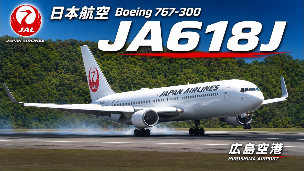 日本航空 B767 300ER(JA618J)広島空港 - YouTube