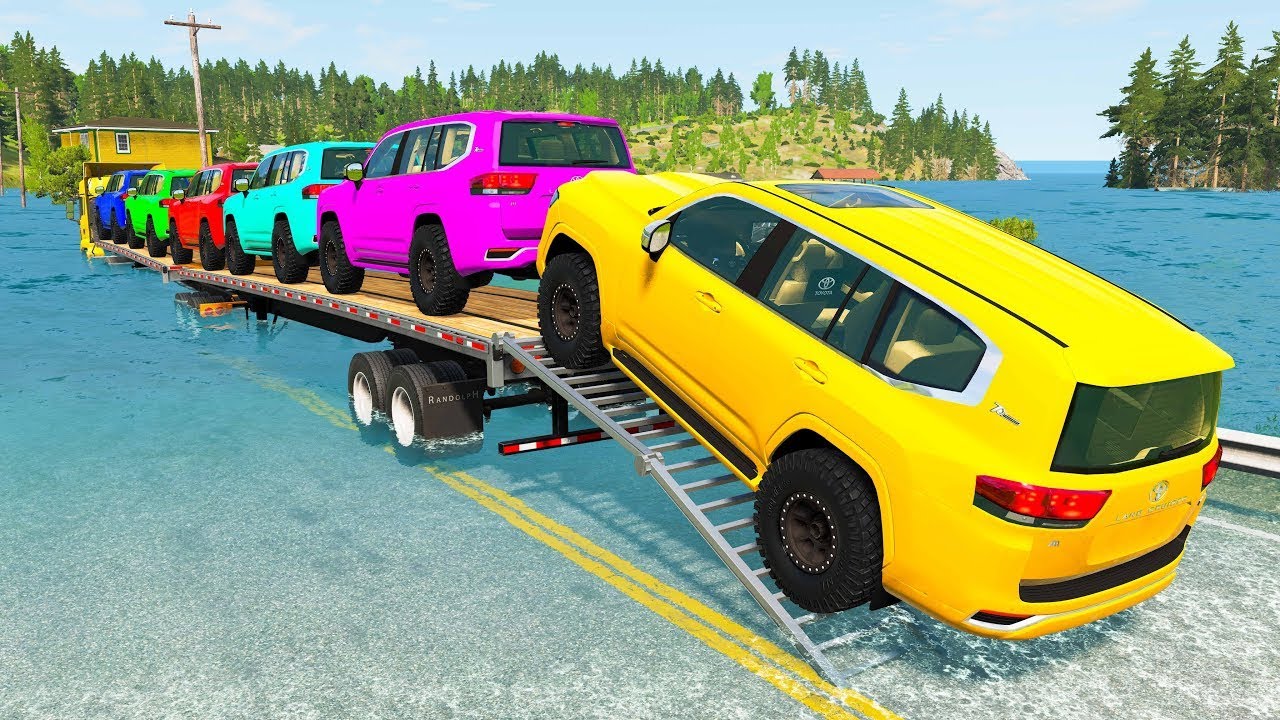 TRANSPORTING PIXAR CARS & FRUITS WITH COLORED & JOHN DEERE vs CLAAS vs TRACTORS - BeamNG.drive #962