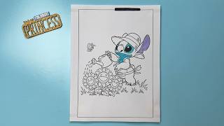 Stitch Is Watering His Happy Flowers. Lets Speed Color With Markers. The Butterfly Loves Flowers.