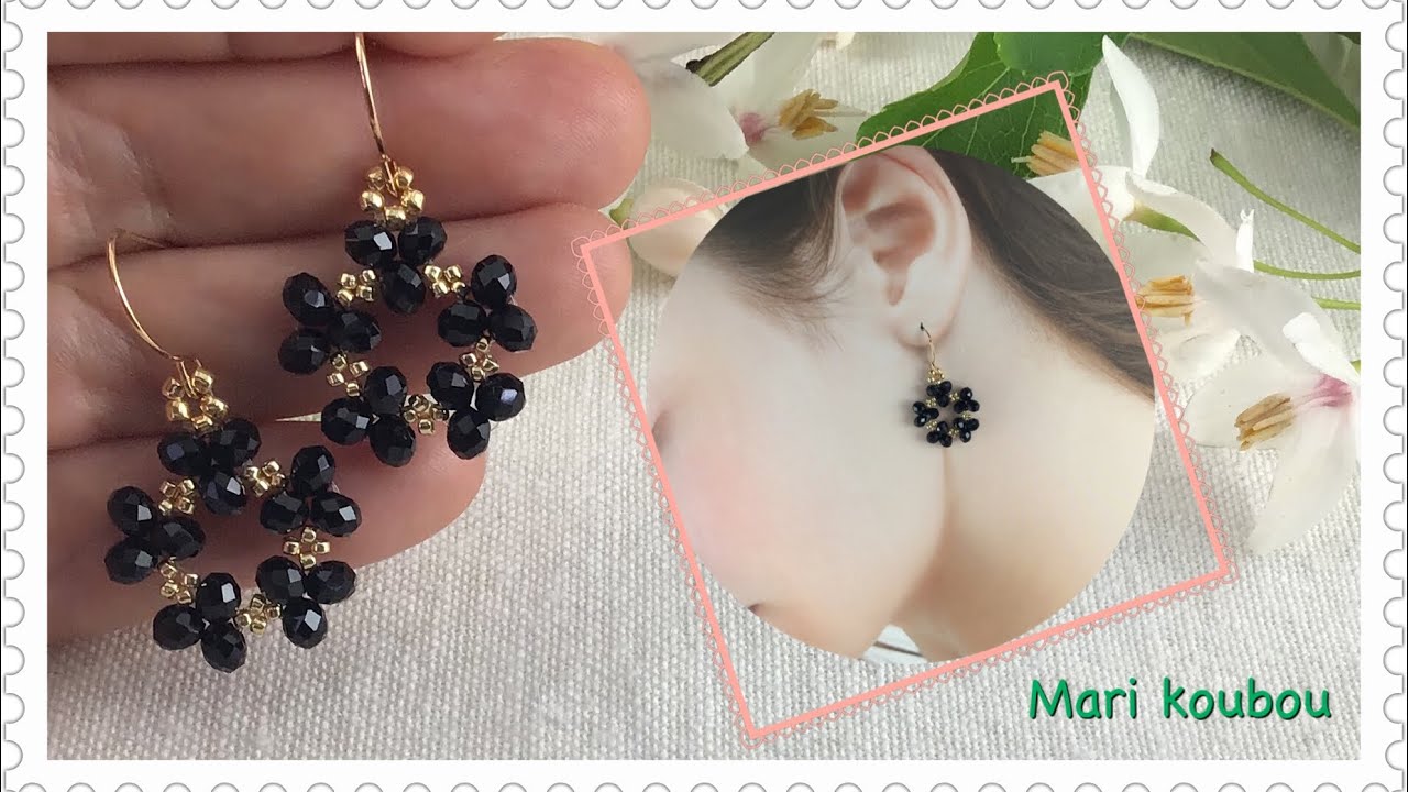 かんたんアクセサリー】ボタンカットビーズでリースピアス/Wreath 