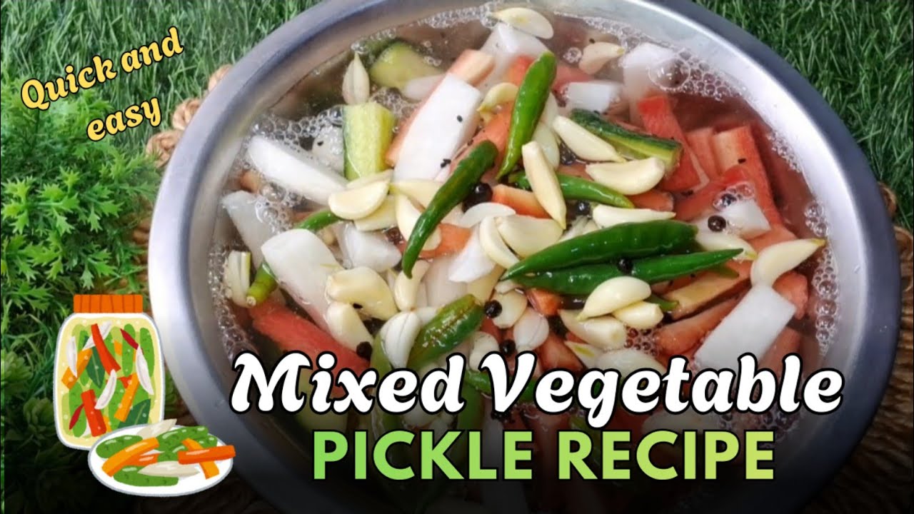 Quick Vinegar Mixed Vegetable Pickle Recipe | Instant Garlic & Chilli Achar | No Oil Pickle