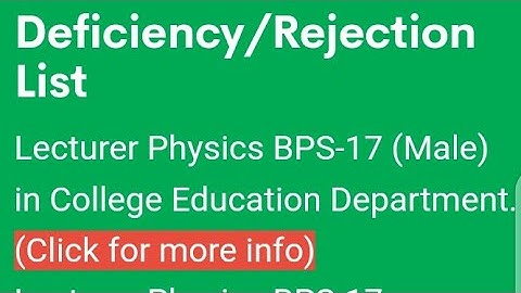 SPSC Announced Deficiency/Rejected List of Lecturer Physics BPS 17 M/F#spsc#lecturer #physics