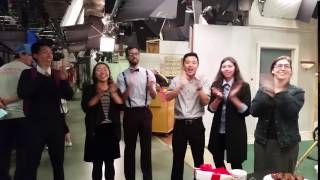 Big Bang Theory Scholars eight-clap with Mayim Bialik