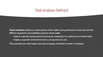 Training & Development - Lecture 3 - Needs Assessment - Task Analysis - Terms