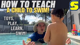 TEACHING A CHILD TO SWIM | Fun Swim Lesson Tips for Children | Toys, Play, Learn!