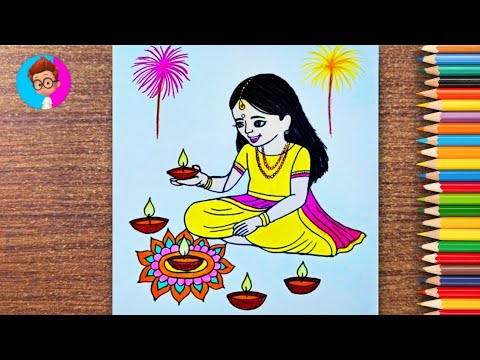 Diwali Drawing Easy | Diwali Diya Drawing | Diwali Festival Drawing | Happy Diwali Drawing 