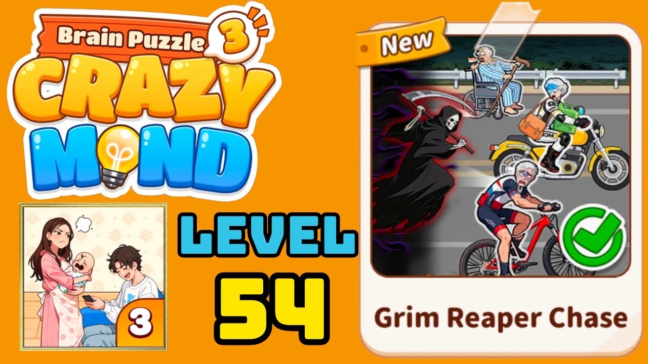 Brain puzzle 3 crazy mind level 54 solution walkthrough ( grim reaper chase ) 