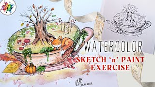 Watercolor Sketchbook Autumn in a Cup - sketchnpaint with Mary @EnjoyDrawingwithMary