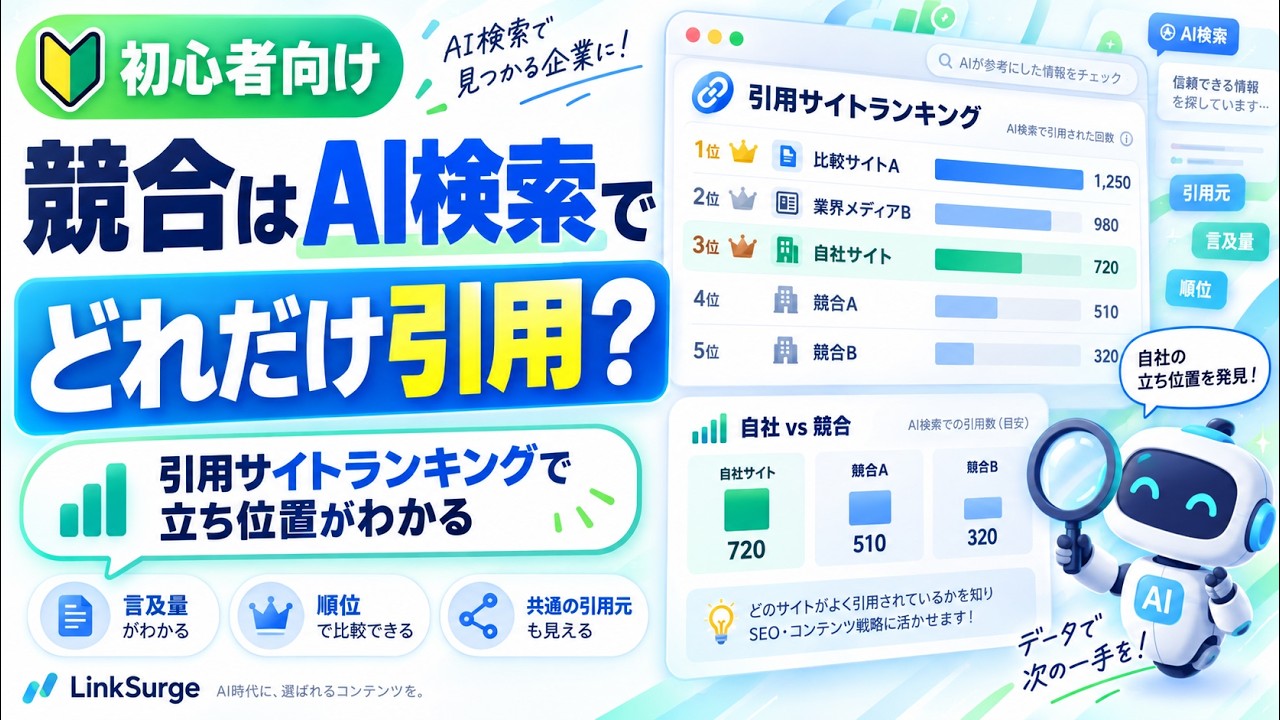 競合はAI検索でどれだけ引用されている？引用サイトランキングで自社の立ち位置を知る方法