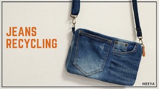 DIY Recycling Jeans|Crossbody Bag|안입는 청바지를 지퍼 크로스백 으로 리폼|Zipper Shoulder Bag|Reform|Refashionジーンズ改革