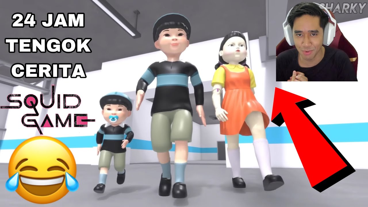 24 JAM TENGOK CERITA SQUID GAME 😂 BARRY PRISON RUN SCARY OBBY 😈