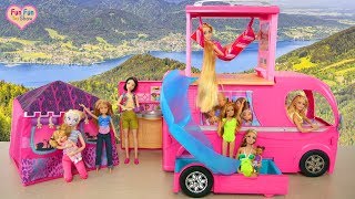 Barbie Pop Up Camper with Water Slide boneka Barbie Kemping mainan Barbie Campista brinquedo