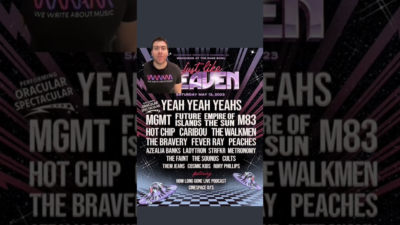 Just Like Heaven Festival 2023 Lineup! #justlikeheaven #musicfestival #mgmt #yeahyeahyeahs #hotchip auf YouTube ansehen Just Like Heaven Festival 2023 Lineup! #justlikeheaven #musicfestival #mgmt #yeahyeahyeahs #hotchip auf YouTube ansehen