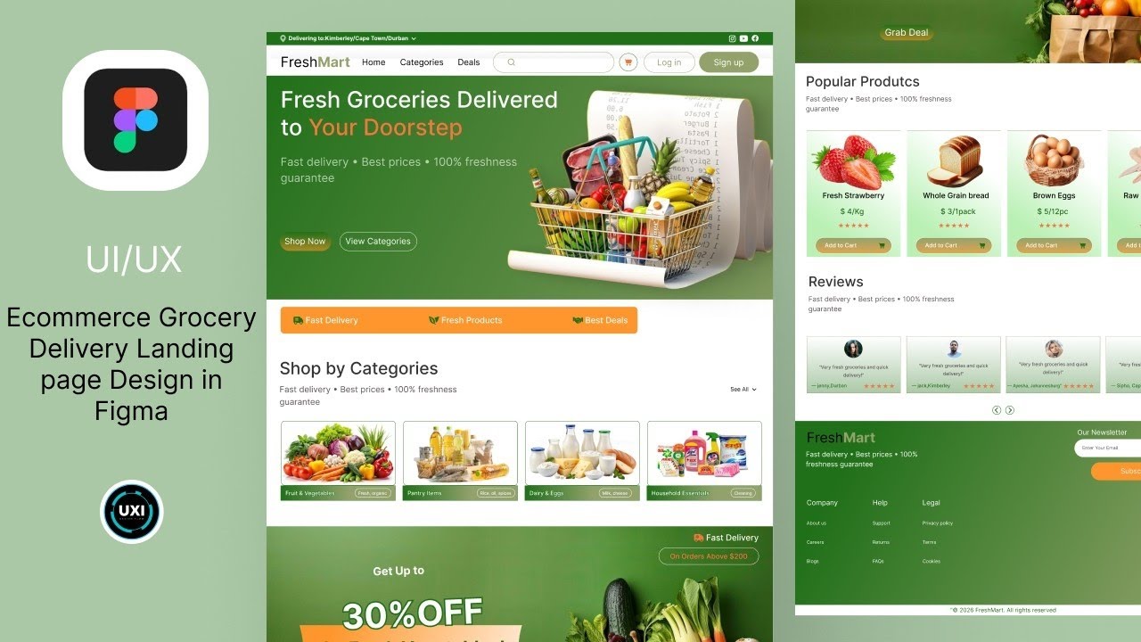 E-commerce Grocery Delivery Landing Page Design in figma|landing ui Scratch to advance for beginners