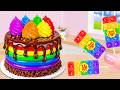 Miniature Rainbow Cake With Chocolate Flow | Tiny Kitchen Story Baking ASMR | Chocobit Bakes