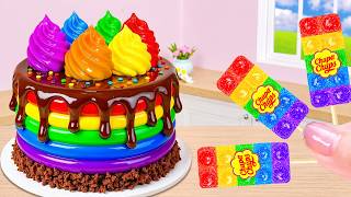 Miniature Rainbow Cake With Chocolate Flow | Tiny Kitchen Story Baking ASMR | Chocobit Bakes