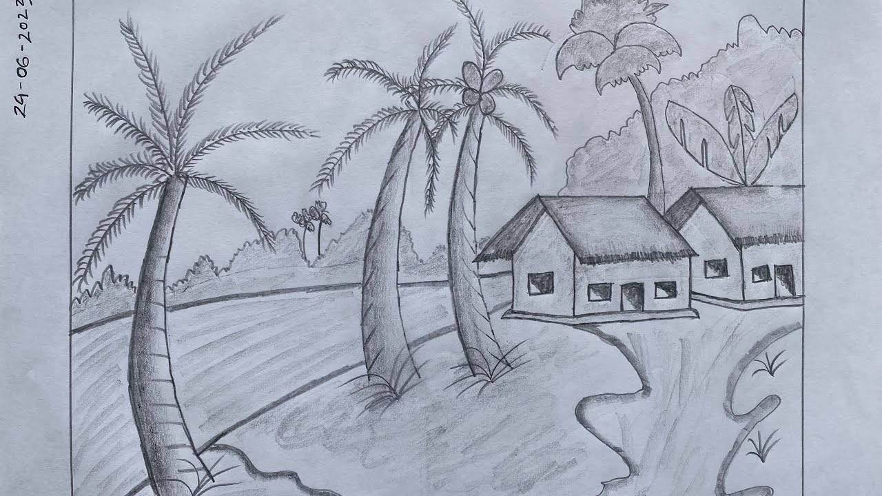 How to Draw Village Scenery With Pencil.Drawing Tutorial,Bangla😊🥰