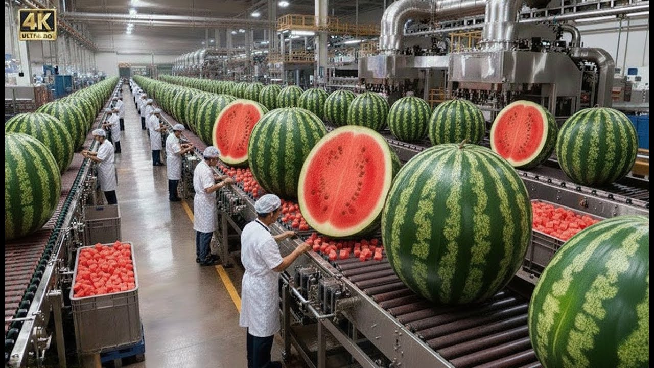 Inside a Modern Watermelon Processing Factory 🍉 | The 4K Process of ...