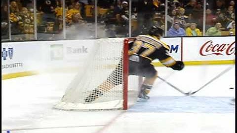 Patrice Bergeron pulls puck off goal-line 4/10/10