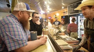 Aaron Franklin honors BBQ expert's 100th visit to Franklin Barbecue in Austin, TX