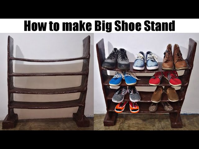 How to make Shoe Stand, Shoes rack from waste cardboard, broomstick and  brick At Home