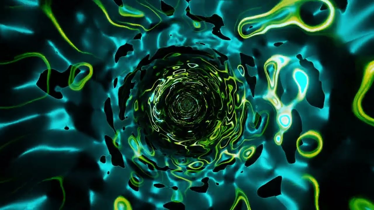 Teal Lights Cyan Ripples | VJ Loop Motion Background | Green Yellow Tunnel | No Sound, 4K