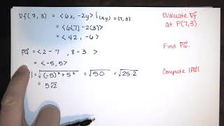 Prob. 13.6.026.MI - Use the gradient to find the directional derivative at P in the direction of Q.