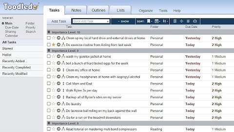 Demo of toodledo todo list task manager for Getting Things Done GTD