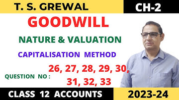 GOODWILL NATURE & VALUATION T.S.Grewal Ch-2 Que no-26, 27, 28, 29, 30,31,32 & ,33 Class 12 accounts