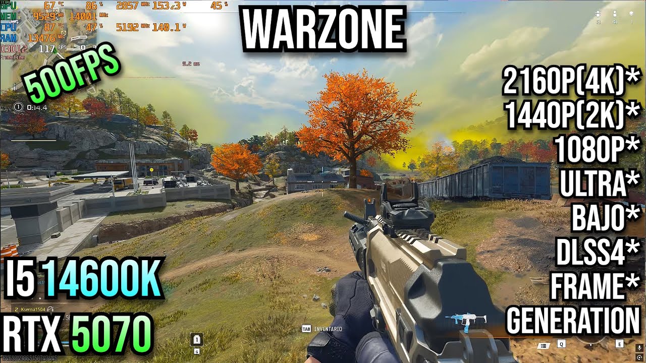 COD:Warzone - RTX 5070 -  4K,1440p(2K),1080p,Extremo,Bajo ,DLSS4,FG,i5 14600k, 500FPS