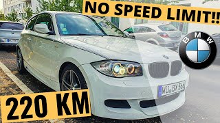 E 87 BMW 1er 118d (143HP)  Test drive and Speed, 220 kmh on a German Fast way 2020! M Performance!!