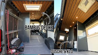 ? Decke mit Leichtbauholz in Bambus Optik verkleiden und Duschkabine im Fiat Ducato Campervan bauen