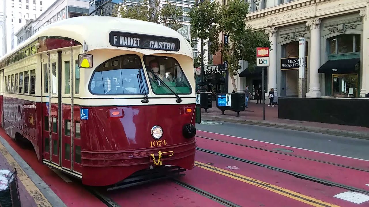 SF Muni 1946 St. Louis Car Co. PCC 1074 on Route F