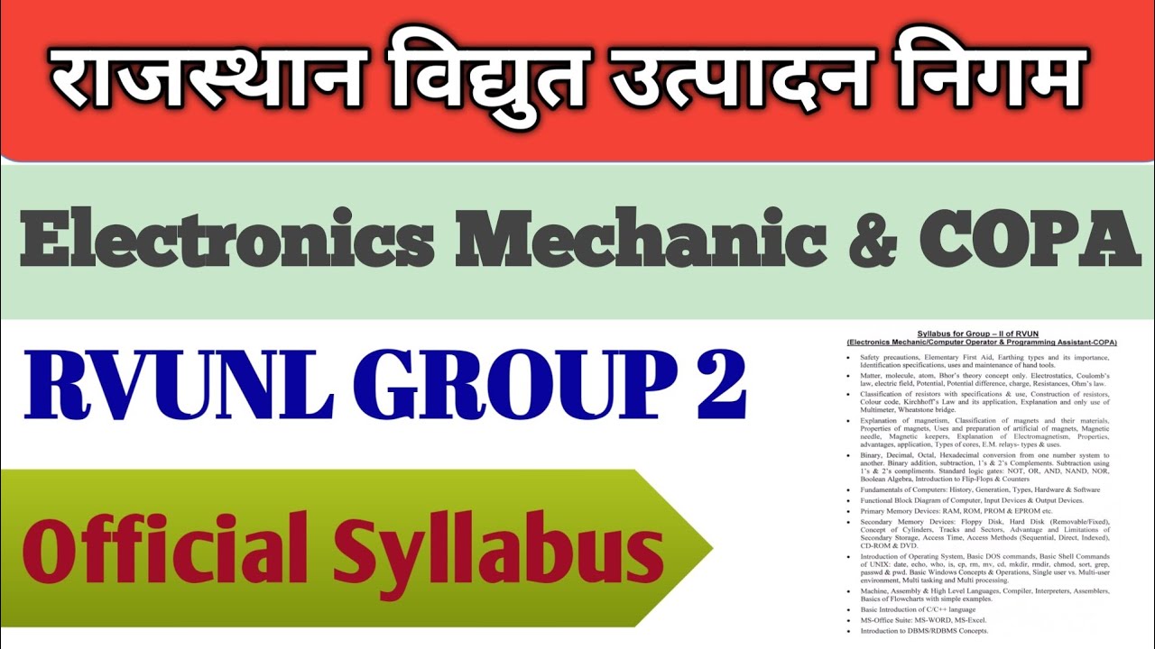 RVUNL GROUP 2 ELECTRONICS MECHANIC AND COPA SYLLABUS