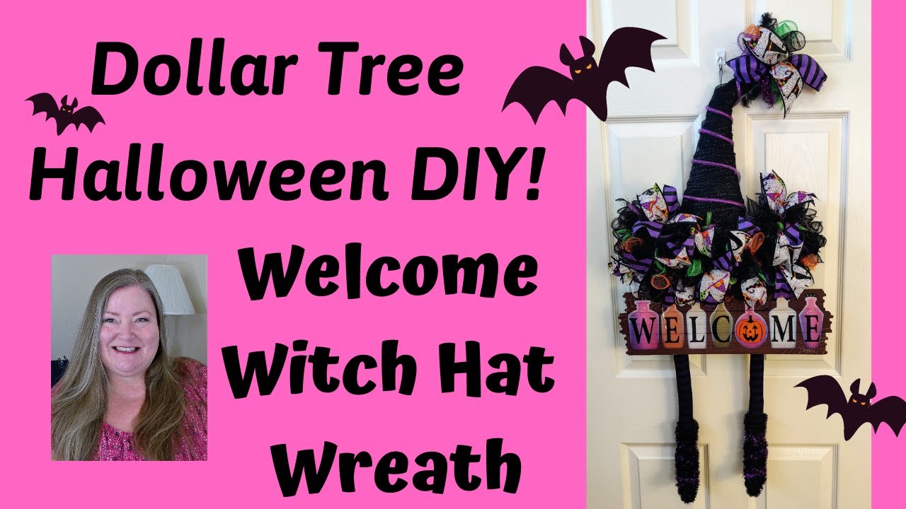 Halloween Wreath DIY ~ Welcome Witch Hat Wreath ~ Dollar Tree Halloween ...