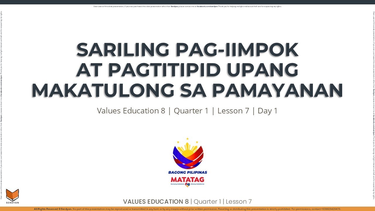 Values Education 8 - Q1W7D1 - Sariling Pag-iimpok at Pagtitipid Upang Makatulong sa Pamayanan
