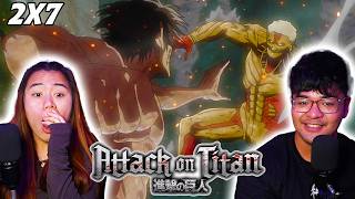 TITANS FIGHTING! | GIRLFRIEND REACTS To Attack On Titan Season 2 Episode 7!