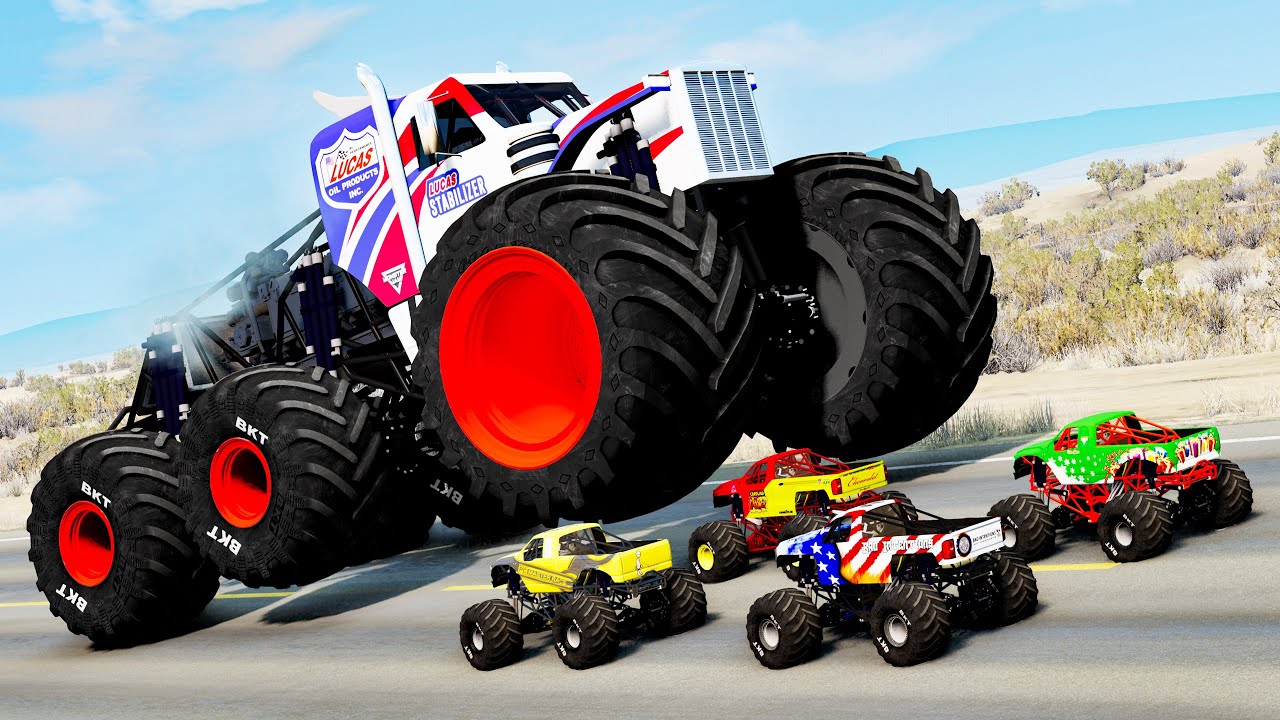 Monster Truck R/C vs Real Cars - Beamng drive - YouTube