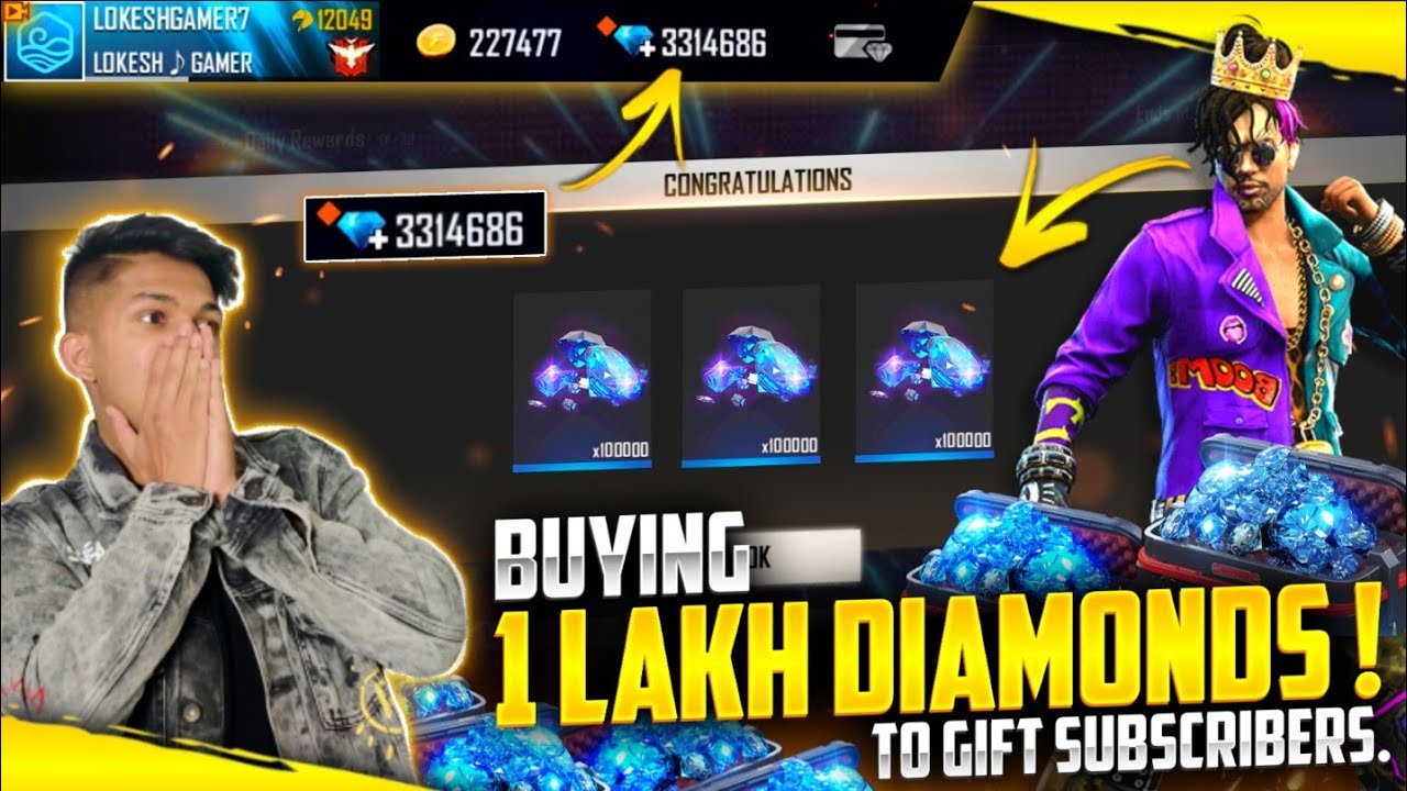 I Got 1 00 000 Diamonds Gift From My Subscriber My Live Reaction Garena Free Fire 2020 Youtube