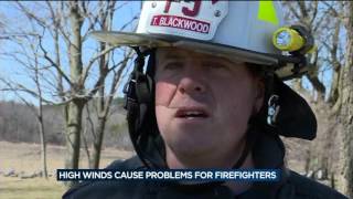 High winds complicate firefight; Home, shed destroyed by fire