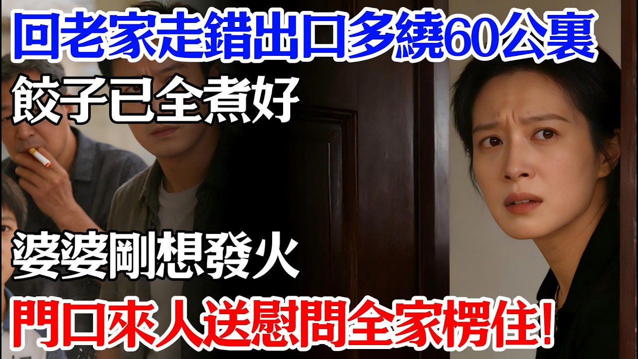 【完結】回老家走錯了出口多繞了60公裏，到家餃子都下了三鍋了，婆婆剛要甩臉子，門口突然來了三個穿製服的人給我送慰問品，全家都楞住了！#有聲讀物#有聲小說 #夜讀人生 #歲月溫情 #情感故事 #講故事