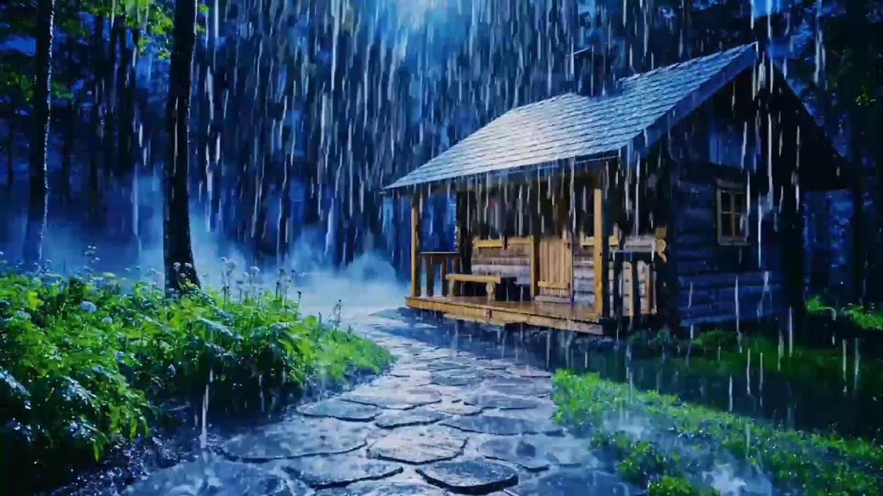 Rainy Midnight Escape ASMR: Soothing Heavy Storm Beside a Rustic Cabin by the Rainforest 266 HD