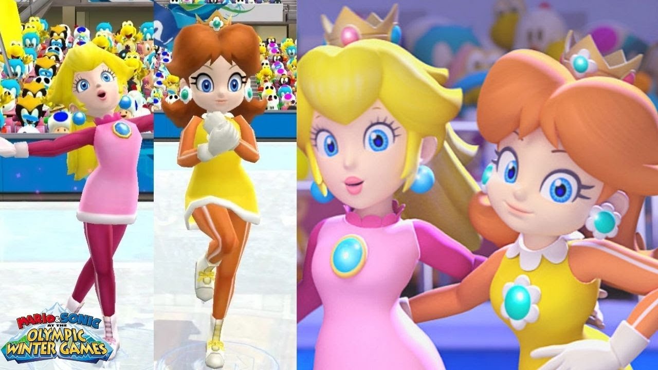 Mario and sonic at the olympic winter games peach