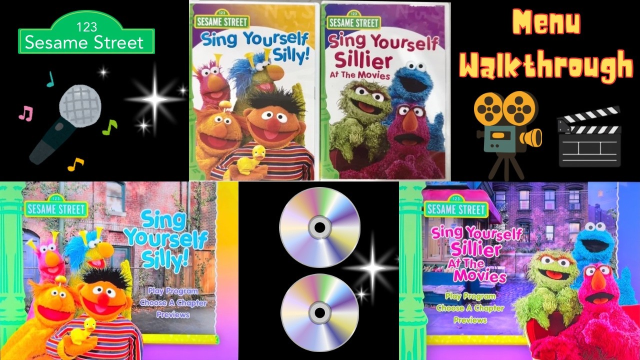 Sesame Street SING YOURSELF SILLY and SING YOURSELF SILLIER AT THE MOVIES DVD Menu Walkthrough.