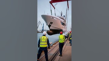 Workers drop a yacht in the dock — goodbye luxury!