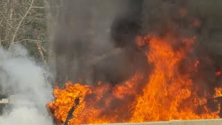 Route 2 closed following crash and car fire in Concord, Massachusetts