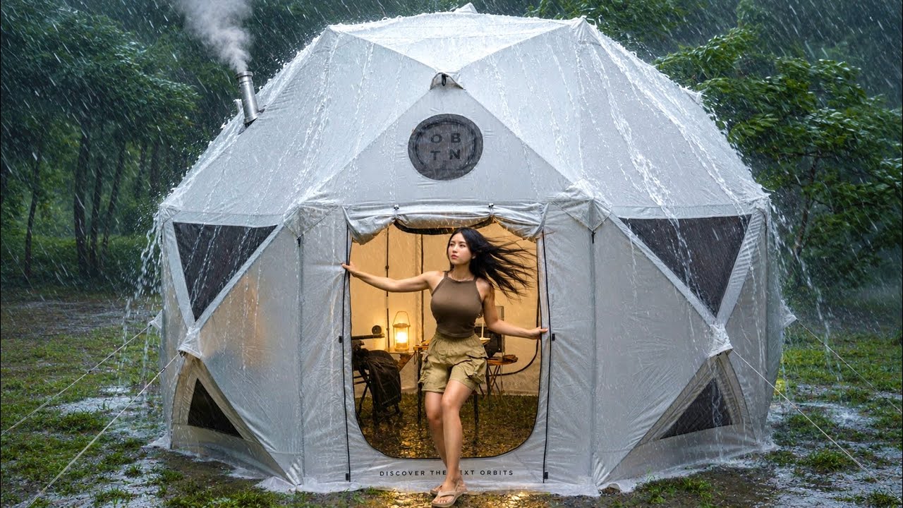 ⁣☔️ Heavy Rain Camping in a Stormy Forest . Giant Pop-Up Tent ⛺️ Camping ASMR . Rain Sounds